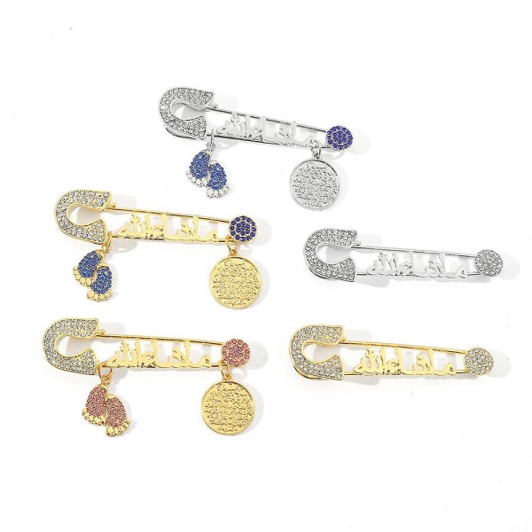 5PCS Diamond Scarf Brooch Pin Assorted Muslim Scarf Hijab Clips Small Brooch Set Metal Clips for Headscarf Shawl Muslim Women Scarves Hijab Safety Sha