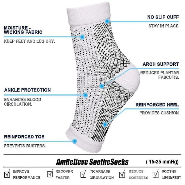 Soothe Socks Neuropathy Kompression Ankel Bue Støtte Beskyttelse Strømper Smertelindring（Hvid，S M）