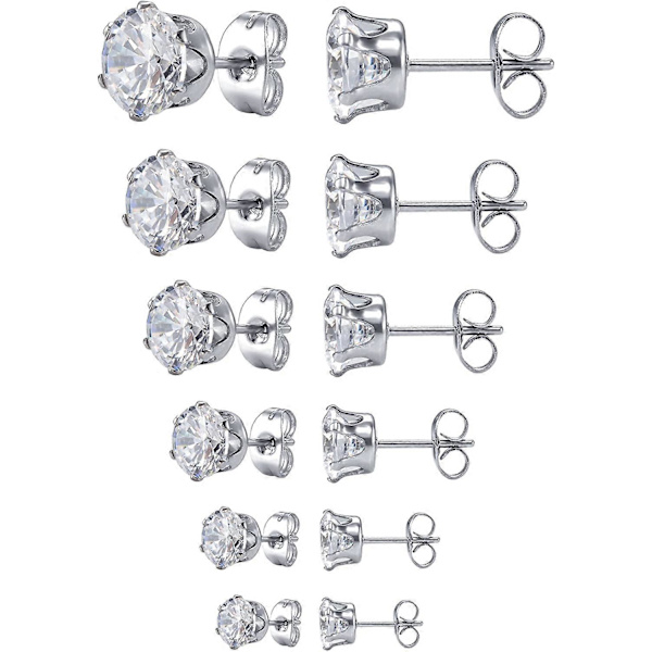 Smycken Kvinnors Rostfritt Stål Runda Klar Cubic Zirconia Stud Örhängen (6 Par)