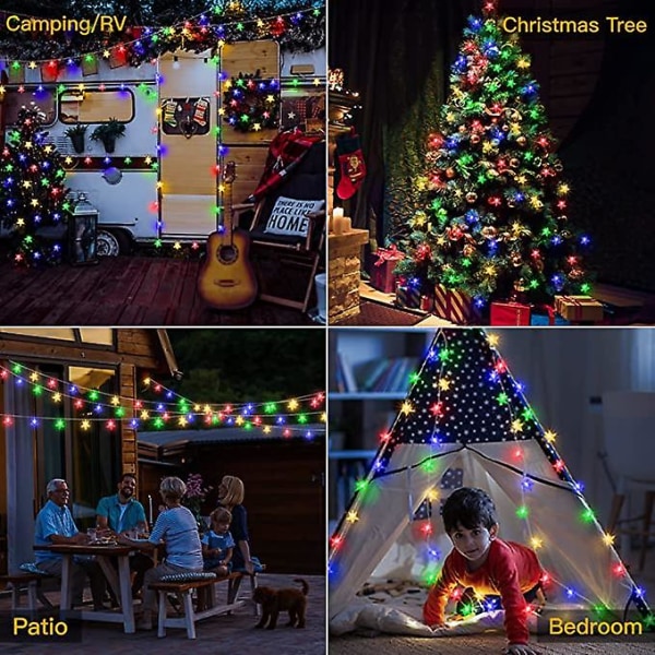 Julelys utendørs vanntett, 2 moduser 6,5 m 30 LED stjernestrenger - USB fargeskiftende, fjernkontroll for juletre soverom camping klasserom uteplass