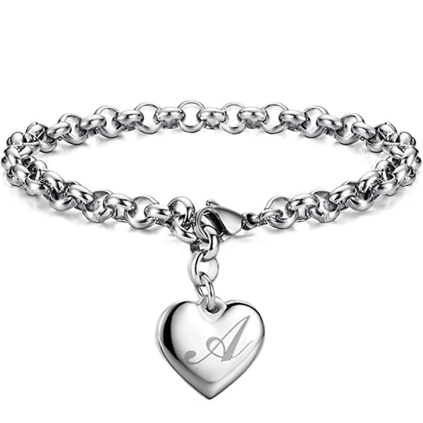 WABJTAM Initial Charm Bracelets for Girls Stainless Steel Letter A Heart Bracelet for Teen Girl Gifts