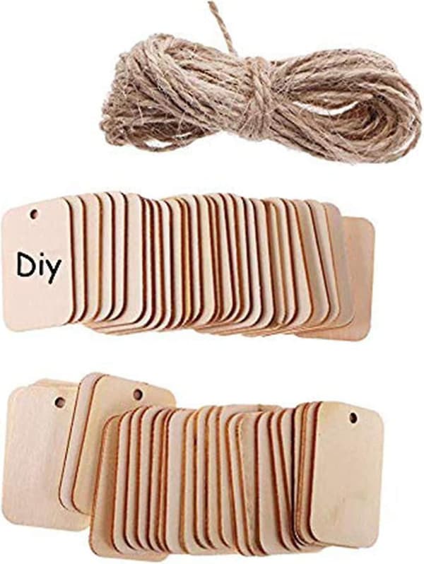 Paket med 100 Träbricka med Jutesnöre