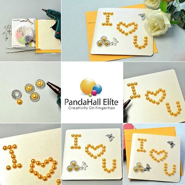 Cirka 690 st 6 Storlekar Gyllengul Plat Rygg Pärla Cabochon för Hantverk Scrapbooking Dekoration Skor Bröllopsklänning DIY Telefon Naglar (4mm, 5mm, 6mm,