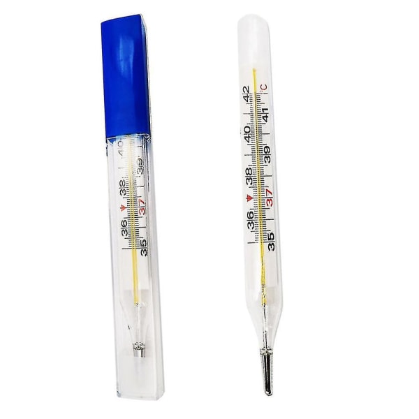 2 stk Gammeldags glasglas Oral temperaturtestværktøj Hjemmeudstyr Feber（12.5X1.5CM，Blå）