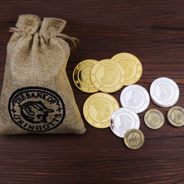 Galtvort Coins Movie Periferutstyr Gringotts Wizard Bank Gullmynter med pengepose（S，Brown）