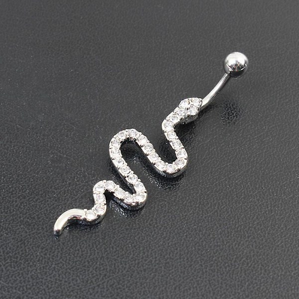 Stål Navel Ring Orm Form Diamant Inlagd Navel Ring