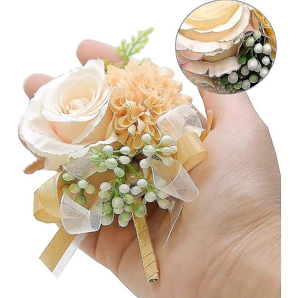 2 st Champagne Bröllops Boutonniere, Bröllopsblomster Armband