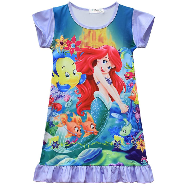Barn Flickor Mermaid Ariel Print Nattlinne Pyjamas Kortärmad volang T-shirtklänning5-6 årLjuslila
