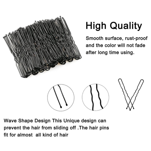 WABJTAM U-formet hårspænde, Sevensun 50 stk. bolle-hårklemme til kvinder, med opbevaringsboks (6,1 cm), (sort)