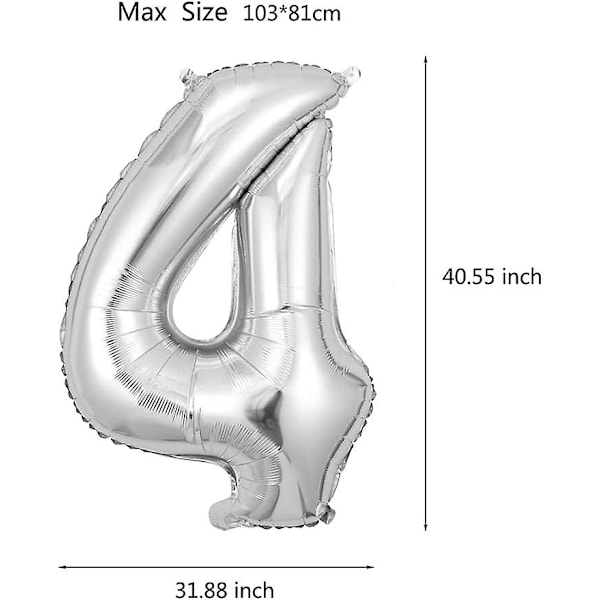 Heytea 40-tums Silver Stor Aluminiumfolie Nummerballong födelsedagsfestfirande Dekoration Stor Ballong (40-tums Silver) (4)