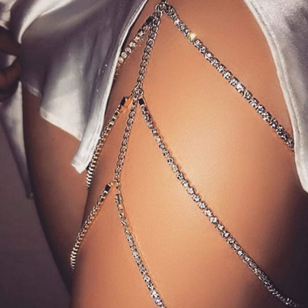 Wabjtam Layered Ben Chain Crystal Body Chains Sexy Belly Harness Beach Natklub Rave Talje Body Accessories Smykker til kvinder og piger (sølv) Lay