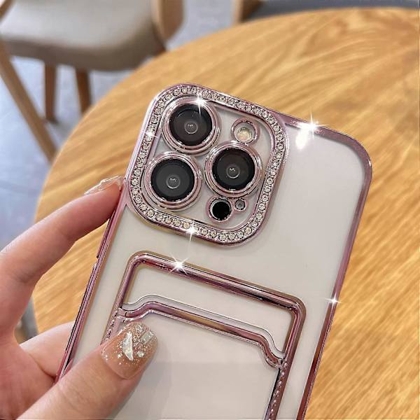 Pläterad Plånboksfodral för iPhone 14 Pro Max, Bling Glitter Diamant Kortinnehavare Kameraskydd Lyxigt Fodral + 2*, Kortfack Elegant