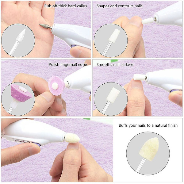 Elektrisk Nagelfräsmaskin Naglar Konst Fil Elektrisk Manikyr Set, Bärbar Nagelfil Fingernagel Slip Kit Multifunktionell Naturlig Tånagel Polermaskin Slipning