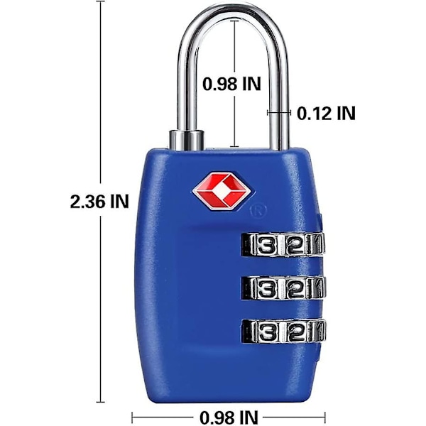Resväskor Lås (4-pack) - 3-siffrig Kombinationslås - Godkänd Reselås för Resväskor & Bagage (mörkblå)
