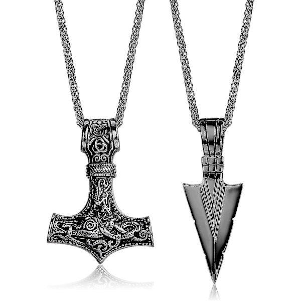 2 st Halsband Herr Viking Rostfritt Stål Thors Hammare Triangel Hänge För Män Med 61cm Korgkedja Svart Pläterad Rostfritt Stål Halsband Viking J