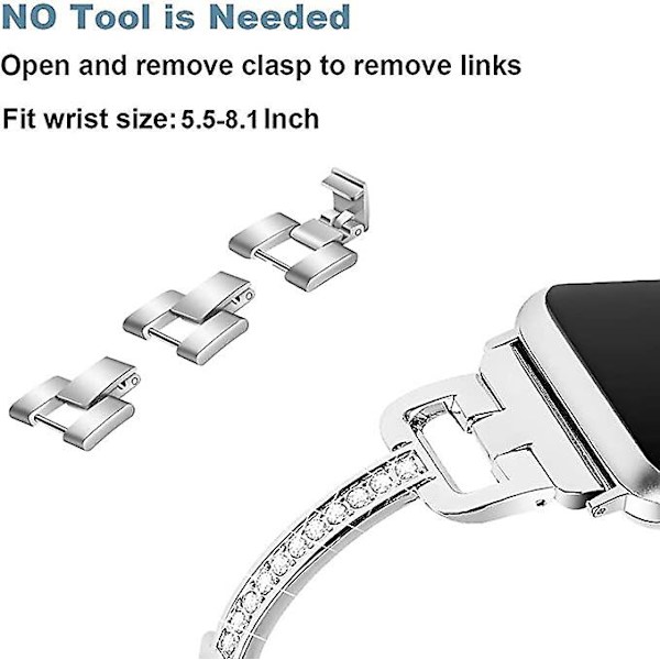 Remme til Apple Watch 40mm Serie 6/5/4/SE, 38mm Serie 3/2/1, Dame Smykkearmbånd Metal Rem Sølv