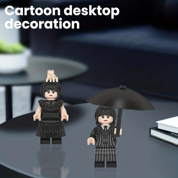 2 stk Tv-karakter sorte minibyggeklodser, mini actionfigur legetøj, tegneseriebyggesten, halloweengave, jule- og fødselsdagsgaver til børn