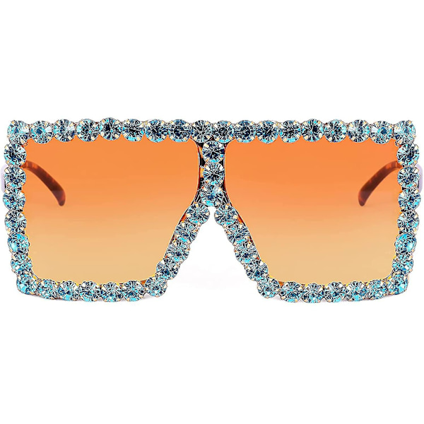 Överdimensionerade Glittrande Kristall Solglasögon Disco Diamond Platta Topp Mode Kvadrat Stora Solglasögon