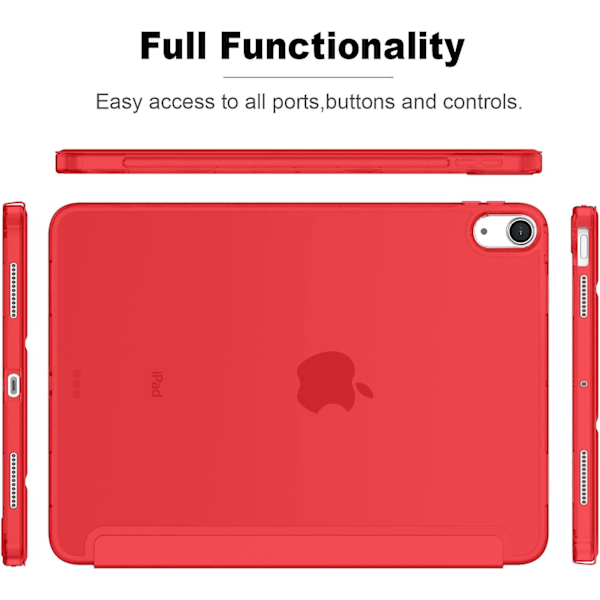 iPad Air 4 Fodral 2020 - iPad Air 4:e generation Fodral 10,9 tum Lätt Smalt Omslag Med Genomskinlig Frostad Hård Bak [stöder Touch ID](röd)