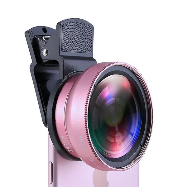 Fish Eye -puhelimen linssi, matkapuhelimen linssi 0,45x puhelin HD-kameran linssillä Makroklipsilinssi laajakulmalinssi Mobilille (Rose Gold)