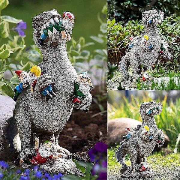 Dinosaurie Gnome Staty Trädgård Figur Dinosaurie Äter Gnomer Trädgård Utomhus Dekor