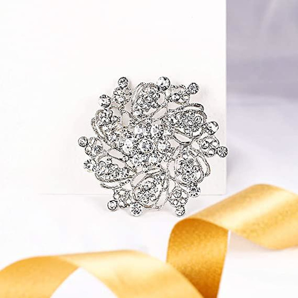 Bröllops corsage smycken kristall elegant blomma krans brosch för kvinnor silverfärgad