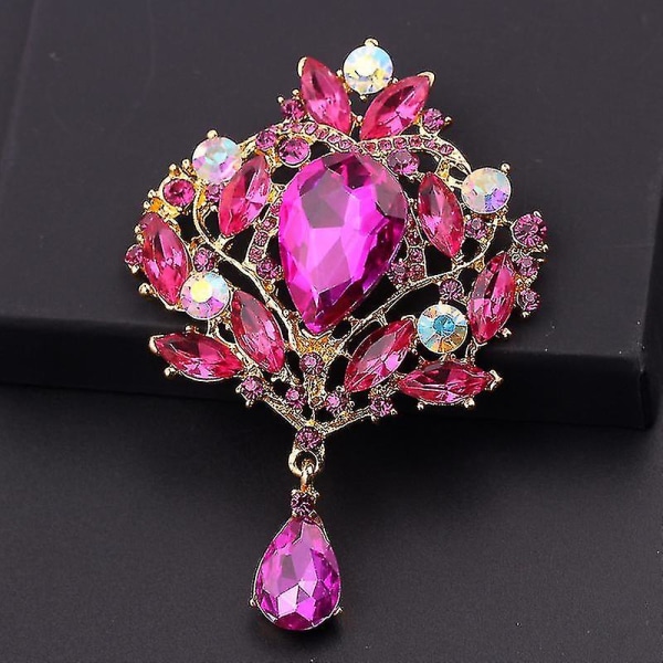 Xianrenge skapade kristallbrosch för kvinnor glänsande blomma tårbroschnål - rosa
