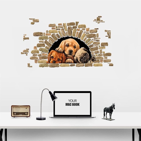 Söta tre hundar väggdekaler, 3D husdjur vinyl väggdekaler för baby vardagsrum sovrum Lekrum Avtagbara konst väggmålning dekaler för flickor Pojkar Barn