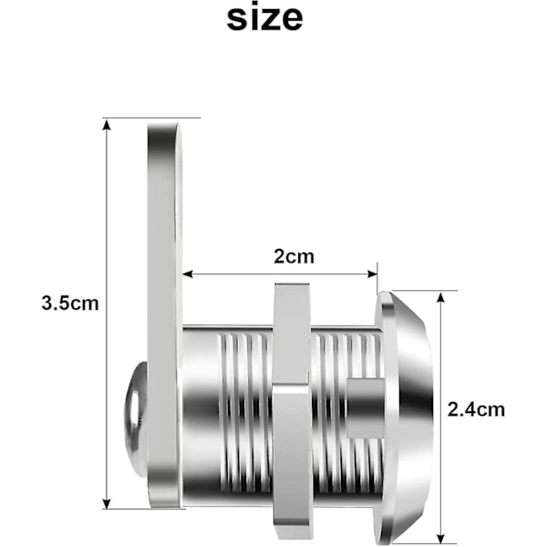 2 st. Postlådesäkerhetslås med 4 nycklar, Skåplås för lådor och skåp, 16 mm cylinder möbellås används för att stänga skåp