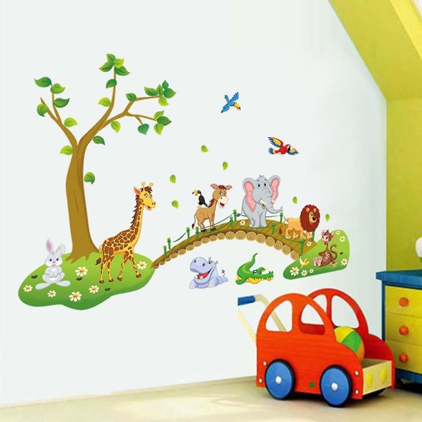 WABJTAM Jungle Dyr Wall Sticker Wall Sticker Træ Løve Giraf Elefant Soveværelse Børn Baby Stue Væg Dekoration