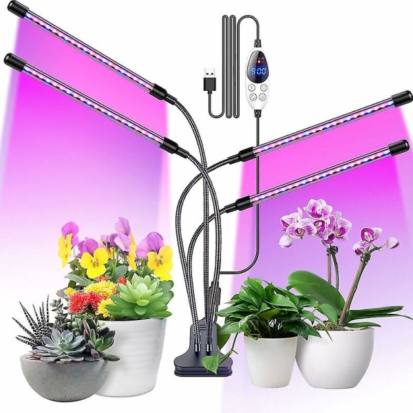 Plantelys, 80 LED hagebrukslampe fullt spekter vokselys med timer 3 fargemoduser 6 lysintensiteter kompatibel Bonsai hagearbeid, 4 hoder 80W_