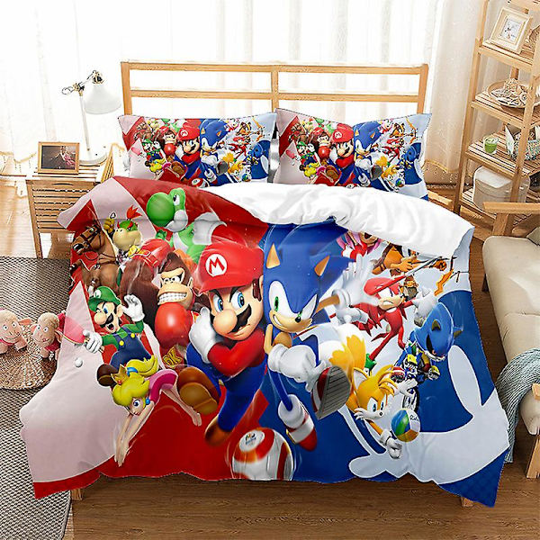 3D Digitaltryck Cartoon Mario Quilt Cover Sängkläder Tredelad Set MLA13 180*200cm -ZHENV（180*200cm）