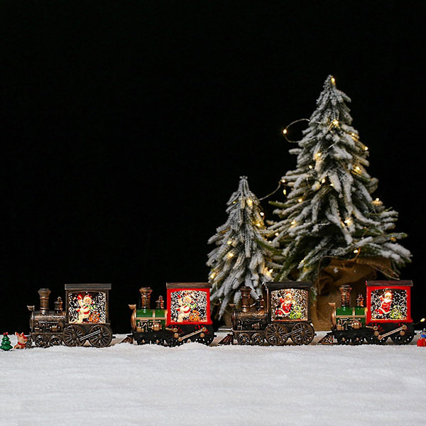 Julgranskula med tåg, Jultomte-tåg, Julmusiklåda, Tågmusiklåda, Kristallkula-prydnader