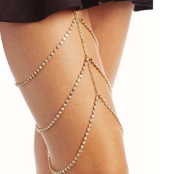 Kvinder Sexet Crystal Thigh Ben Chain Smykker Strandsele Body Chain Gave, 1 stk-gylden