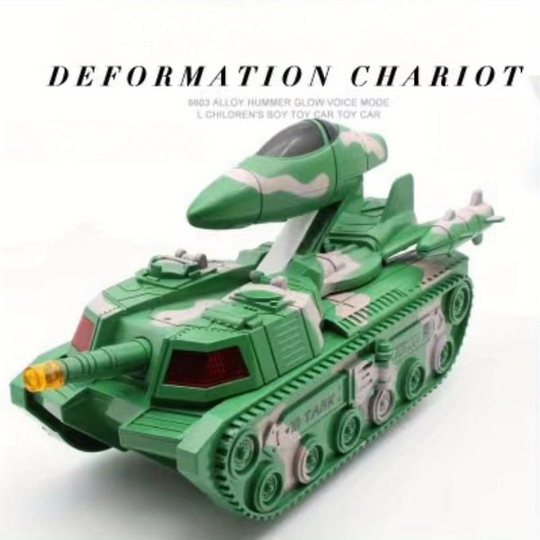 Automatisk transformation Tank Flygplan Barns elektriska leksaker Tankbil med musik ljud och ljus Universal hjul baby （blå）