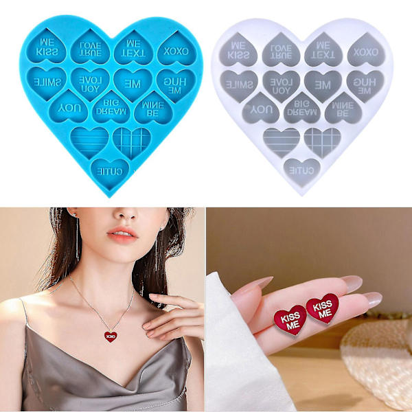 Love Örhängen Örhängen Uv Kristall Epoxi Form Nyckelring Hänge Resin Silikonform Diy Hantverk Smycken Gjutverktyg（Blå）