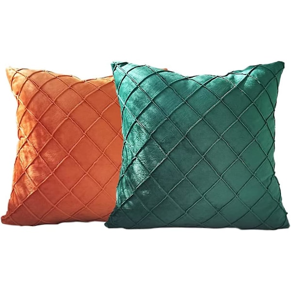 Set med 2 Kuddfodral 45x45 cm Prydnadskudde Överdrag Mjuka Med Mönsterdesignade Kuddfodral För Soffa Säng Stol - Grön Orange
