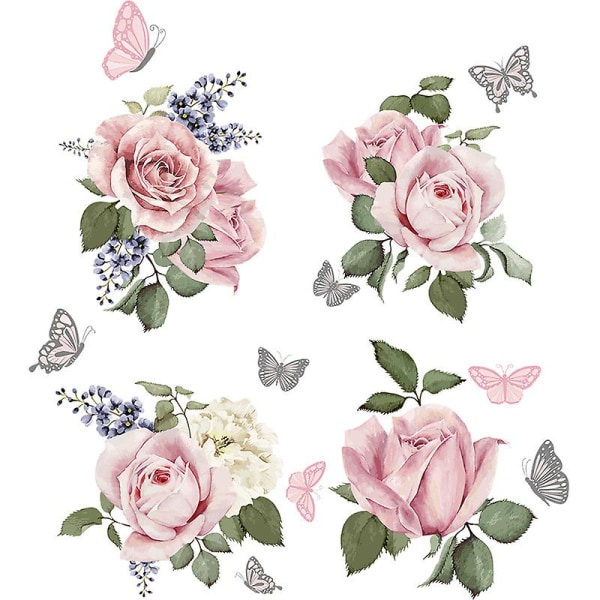 1 sæt Pæonsommerfugle Akvarel vægmærkat (Pink Aquarel) - Pæondekor Blomster vægoverføringsbilleder