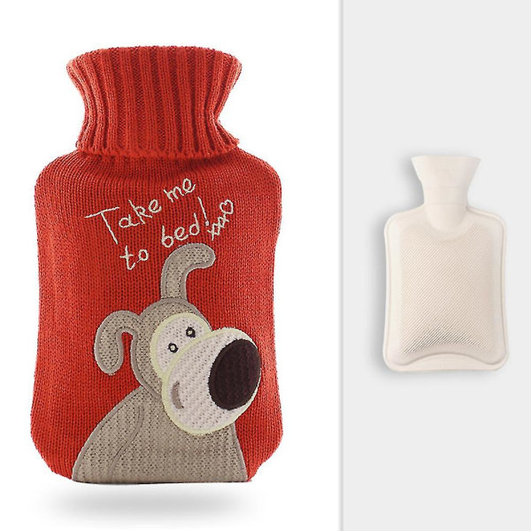 Julefyll vannvarmerflaske med deksel Lett Varmtvannspose med stor kapasitet for menstruasjonssmerter Smertelindring（Lucky Dog）