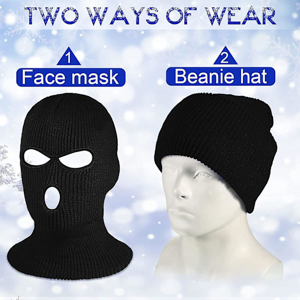 6-pack 3-håls Balaclava Helansikte Täcke Skidåkning Balaclava Vinter Utomhus Sport Stickad Ansiktsmask För Utomhussporter