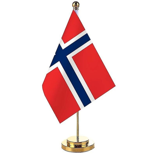14x21cm Flag Of Norway Banner Bord Skrivbordsskåp Stativ Norska flaggans nationalskylt（Norway Gold）