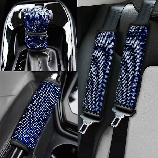 Mjuka sammetssätesbältes axelskydd med Bling Rhinestones Bil Bling Sätesbältesöverdrag för kvinnor, Crystal Handbromsskydd, Bling Ring Set 4 Pack Set Un