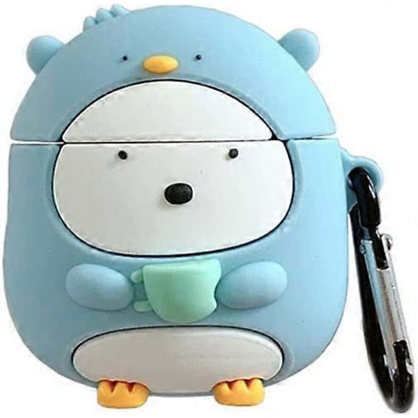 Trådlöst laddningsfodral, Söt Koppsäl Design Mjuk Silikon Helkroppsskyddande Fodral för Airpods 1 & 2, Airpods Skydd med Haken (Pengui