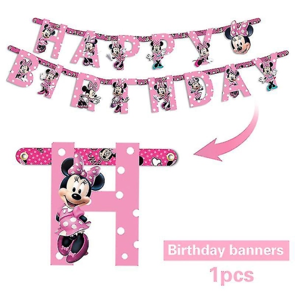 Minnie Mouse Festpynt Pink Fødselsdagsservice Papir Kop Tallerken Servietter Balloner Banner Til Pige Børn Baby Shower Høj kvalitet（balloner sæt 2）