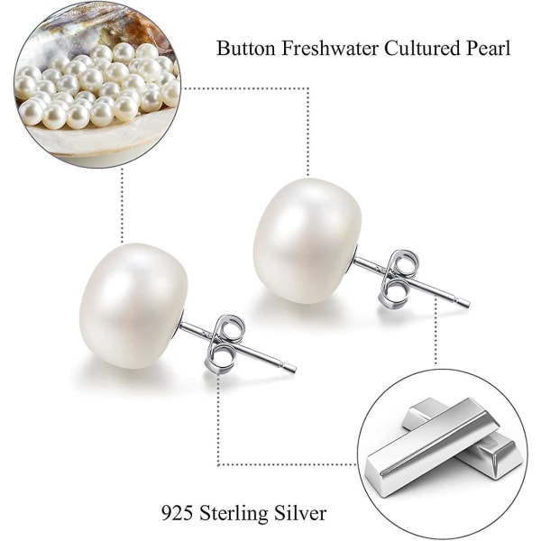 Vita äkta pärlörhängen 925 sterling silver 5 mm små 6 mm 7 mm 8 mm 10 mm knapp sötvattensodlade pärlorhängen 5,05,5 mm