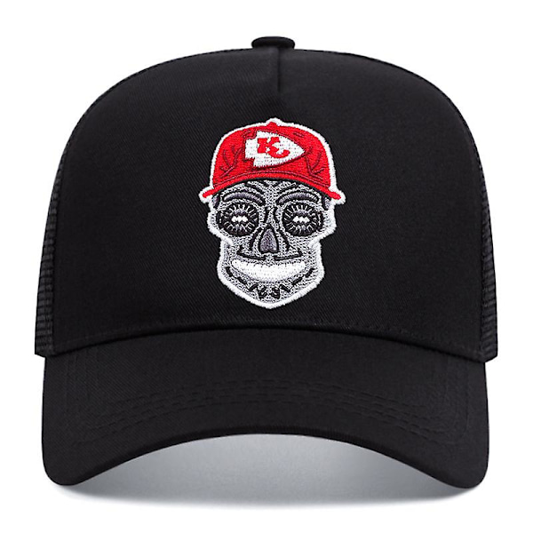 Mänsklig huvud broderad basebollkeps utomhus sport mesh duckbill keps sommar solskydd andningsbar mesh keps KC huvud svart