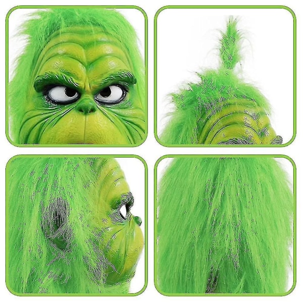 Christmas The Grinch Full Head Latex Mask Xmas Hat Monster Adult Gloves (The Grinch Christmas Mask C)