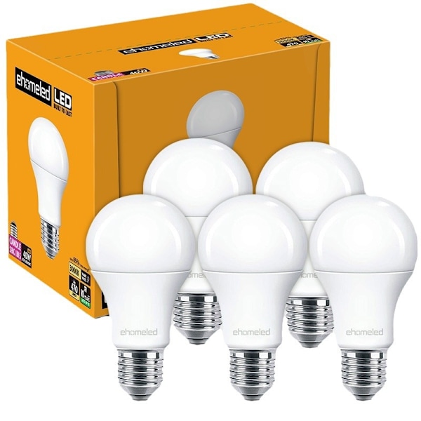 7W E27 Skruebase B22 Bajonett LED-pære, A60 Form, 3000K Varmt Hvit, Flimmerfri Lys, Aluminium og Plast (5-pakning)