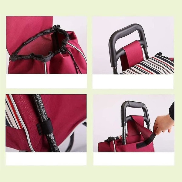 Handlevesker, bærbar sammenleggbar erstatningspose Vanntett 40l Oxford Canvas Handlevogn Backup-vognposer, gjenbrukbar reservepose, 32 * 20 * 56 cm (rød