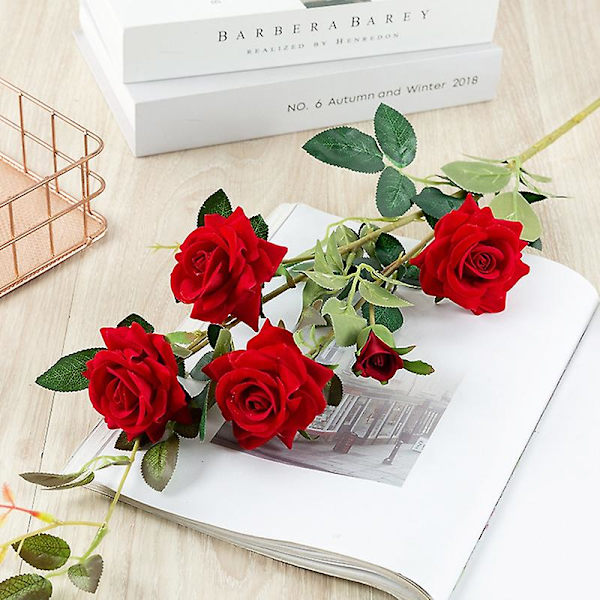 Konstgjord ros av sidenblomma, lätt att sköta, levande dekor, fräschhållande simulerad ros, blomsterarrangemang för bröllop (vinröd)